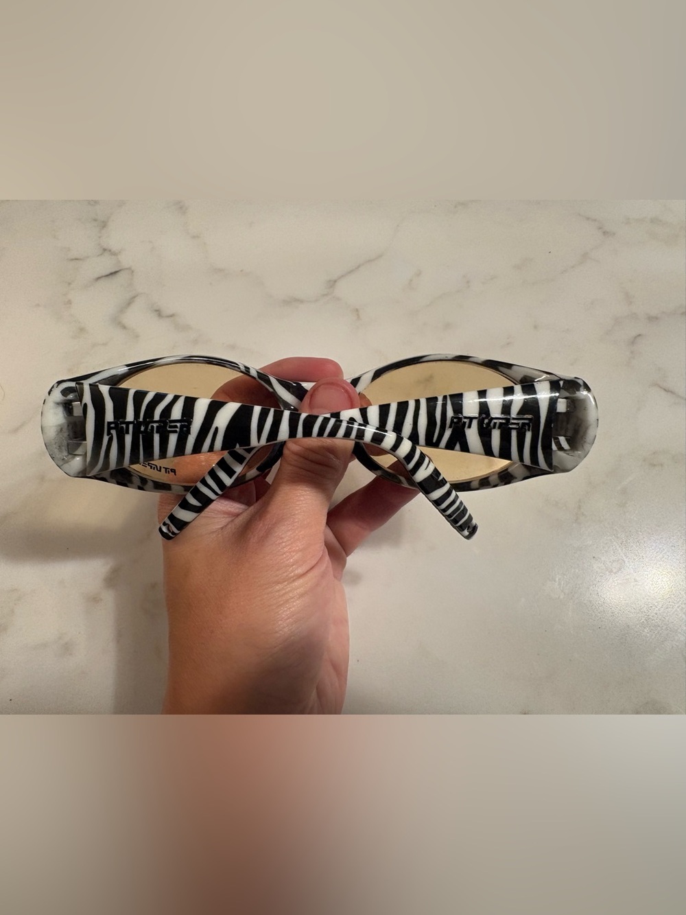 Zebra Print Oval Sunglasses with Amber Lenses - Picture 5 of 7
